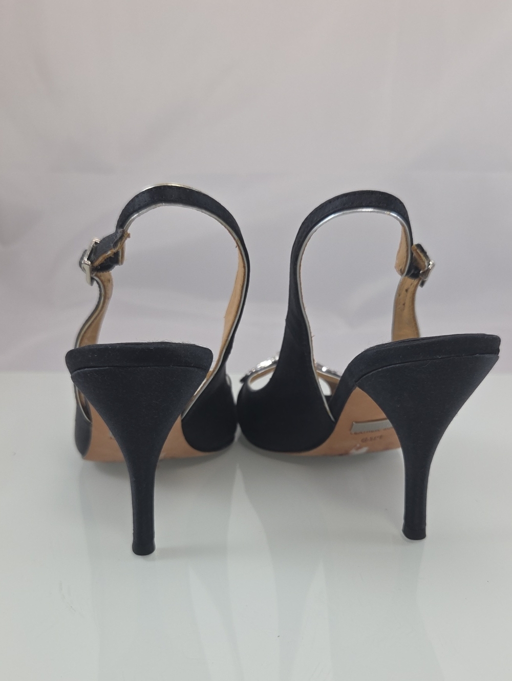Badgley Mischka Black Embellished Slingback Peep-Toe Heels - Picture 8 of 13